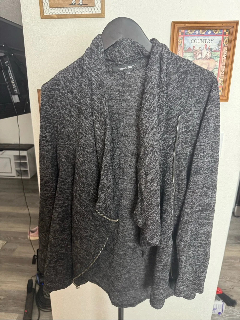 Sweet Rain Charcoal Gray Zip-Front Knit Cardigan Sweater Size Large